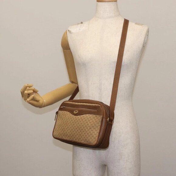 GUCCI Micro GG Canvas Shoulder Bag Suede Beige Gold Auth BA6442 - Picture 3 of 16